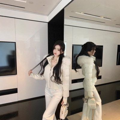 小海鸥收腰短款大毛领冬季新款粉色羽绒服女2025巨好看的冬装外套