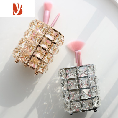 三维工匠北欧水晶纸巾盒轻奢创意网红餐桌欧式客厅家用抽纸盒收纳装饰 化妆笔筒方格金色+银色