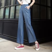 20266女裤夏季阔腿裤高腰天丝牛仔裤直筒九分裤高腰显瘦