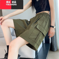YIBUSHENG工装短裤女季薄款冰丝运动裤速干宽松直筒阔腿中裤休闲五分裤子