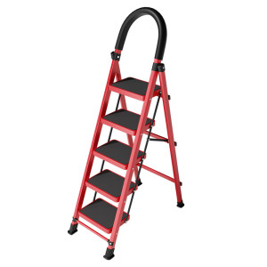 创硕 家用梯梯子折叠梯人字梯登高爬梯扶梯小梯子 红色五步D型26*38cm