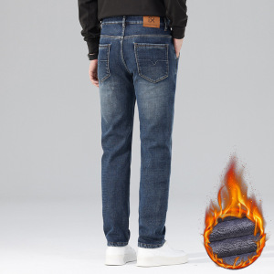 常规加绒男士加绒牛仔裤秋冬季新款修身弹力直筒商务大码男装