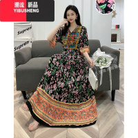 YIBUSHENG复古文艺民族风尼泊尔绣花碎花连衣裙长款棉绸度假裙长裙旅游裙