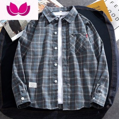 七斓男士衬衫春季潮牌寸衫休闲格子长袖衬衣日系痞帅秋装上衣外套