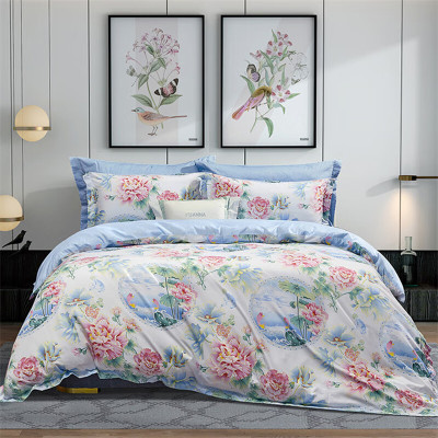 富安娜 磨毛抗菌四件套 被套+床单+枕套*2 203*229cm 江南芙蕖