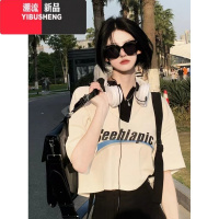 YIBUSHENG短款美式复古polo衫正肩短袖t恤女季宽松设计感小众上衣潮