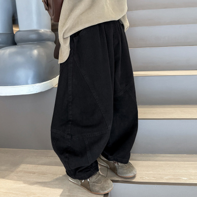 男童黑色裤子加绒新款加厚秋季痞帅气男孩大儿童冬季休闲裤潮