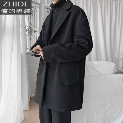 SUNTEK毛呢大衣男士中长款风衣秋冬季韩版潮流休闲加厚大码胖子呢子外套风衣