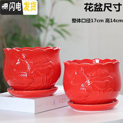 三维工匠大号花盆红色中国风陶瓷创意带托盘个性简约特大绿萝吊兰多肉花盆 202(尊贵红)大号两个 大花盆容器