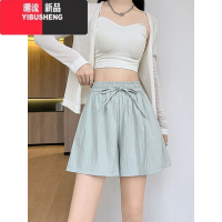 YIBUSHENG绿色冰丝山本短裤女2024新款高腰宽松阔腿小个子休闲速干五分裤