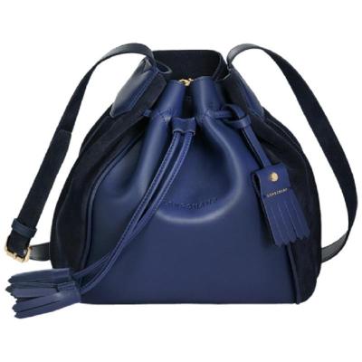 直营-珑骧(Longchamp)抽带女款软牛皮拼绒面皮革水桶单肩斜跨包LC女包