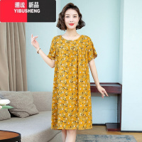 YIBUSHENG中老年人女短袖棉绸连衣裙子季妈妈宽松遮肚大码中长款睡裙新款
