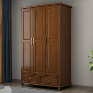 青木川 轻奢简约实木小衣柜主卧室房间小型三门单人收纳储物柜成品衣帽间置物架