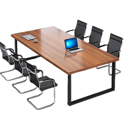 湘渭简约现代会议桌长桌办公家具工作台会议室长条桌办公桌椅组合1.8*0.9(米)带6椅