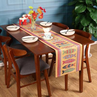 美帮汇桌旗北欧轻奢茶几电视柜欧式美式长条餐桌布艺吧台布 快乐的鱼 桌旗35*240cm(适合180-200电视柜)