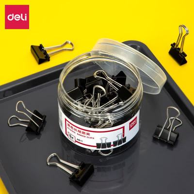 得力文具黑色长尾夹票夹 8561/1# 黑色12只/筒