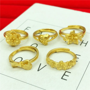 沙金戒指女不掉色韩版时尚欧币金镀金首饰仿金喷砂蝴蝶结戒指活口送女朋友老婆情人节七夕生日礼物