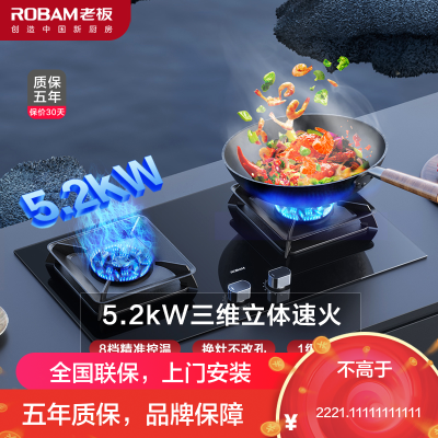 老板(ROBAM)燃气灶嵌入式家用天然气灶单灶具双眼灶 5.2kW大火力钢化玻璃灶台双眼灶57B5X (57B6D同款)