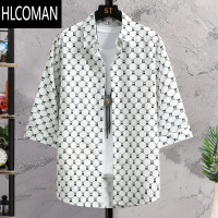 HLCOMAN夏季新款七分袖衬衫男短袖休闲薄款冰丝衬衣潮流男士青年中袖衣服