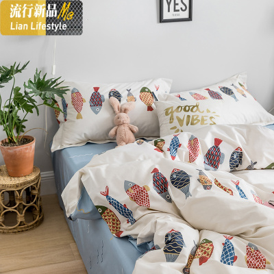 鸿运锦鲤 2019春节四件套简约卡通儿童三件套被套床笠款 三维工匠