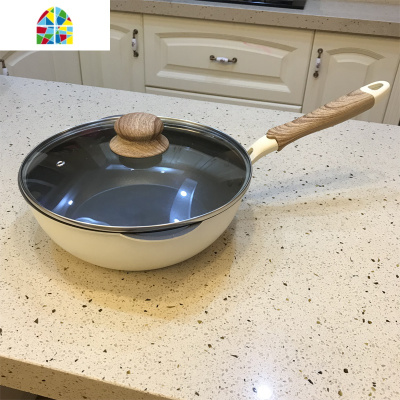 升级24cm煎炒锅深煎锅不粘锅平底锅炒锅家用电磁炉高颜值 FENGHOU 24cm大气白+盖+红铲