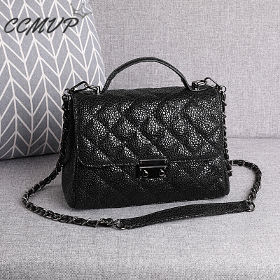 CCMVP品牌自营质量保证-CCMVP休闲品牌斜挎女头层牛皮珍珠鱼纹菱格链条单肩斜挎小方