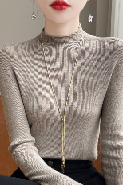 24秋季新款女士羊毛针织衫毛衣女半高领打底衫女一线韩版