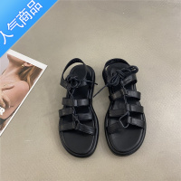 SUNTEK罗马凉鞋女夏平底2022年新款韩版仙女风复古交叉绑带休闲厚底鞋子