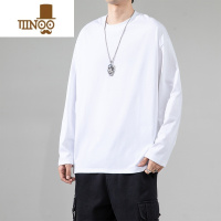 YANXU美式260g索罗娜宽松长袖t恤男士秋季纯色白色打底衫圆领卫衣