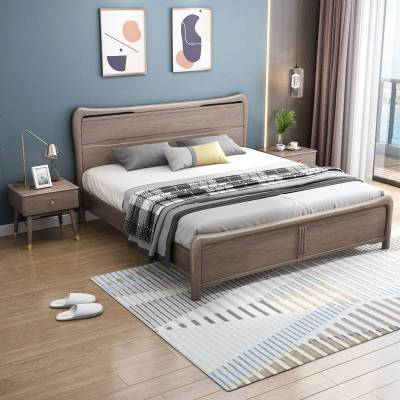 现代简约实木床轻奢卧室双床白蜡木婚床家用1.8米北欧实木床