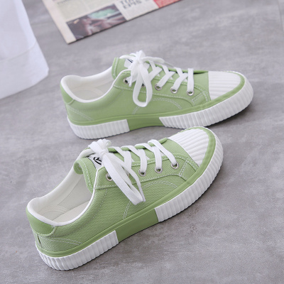 人本网红小白鞋春季新款百搭帆布鞋女薄荷绿鞋韩版2020饼干鞋学生21275