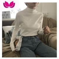 七斓2022港风t恤上衣百搭心机洋气半高领女士内搭显瘦黑色打底衫