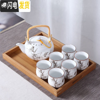 三维工匠景德镇陶瓷茶具套装提梁壶家用中式整套功夫现代简约茶壶茶杯茶盘 水墨翠鸟茶具送盘茶巾滤网壶绳 8件