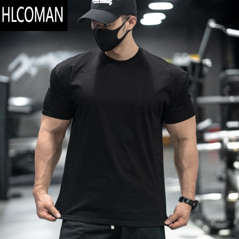 HLCOMAN短袖t恤男兄弟2024年夏季新款潮流垫肩显肌肉休闲圆领吸湿运动短T