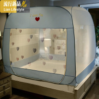 免安装拉链蚊帐三开1.5m加密蒙古包1.8m床公主家用加厚折叠支架 三维工匠