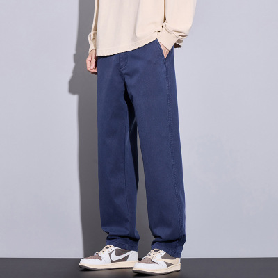 莱赛尔男裤子大学生直筒裤新款天丝纯色百搭宽松高街阔腿休闲裤潮_581