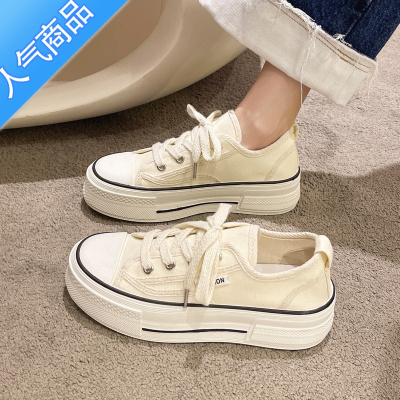 SUNTEK帆布鞋女2023年夏季新款透气小白鞋时尚厚底女鞋学生百搭ins板鞋