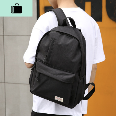 港仔原创男女双肩包纯色百搭学生书包英伦学院风休闲旅行背包帆布NEWLAKE658黑