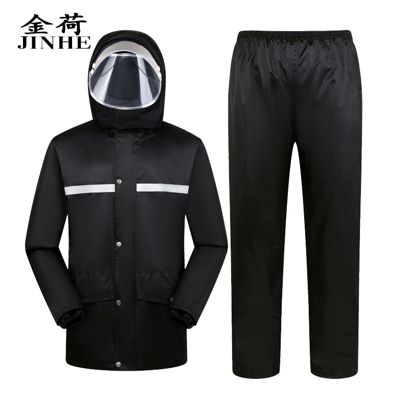 金荷 雨衣 成人雨衣套装 分体式雨衣 春亚纺雨衣 双帽檐雨衣黑色 3XL