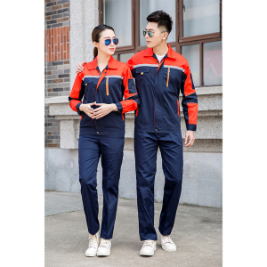 夏季长袖工作服套装+前胸后背双反光条+五色可选