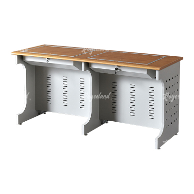 洛诗莲 (RoyceLand) 隐藏式翻转电脑桌培训桌教室机房多媒体学习桌办公桌B款双人位黄榉色