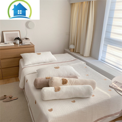 三维工匠韩国夹棉小熊床盖三件套榻榻米单枕套绗缝床单夏被可爱少女床