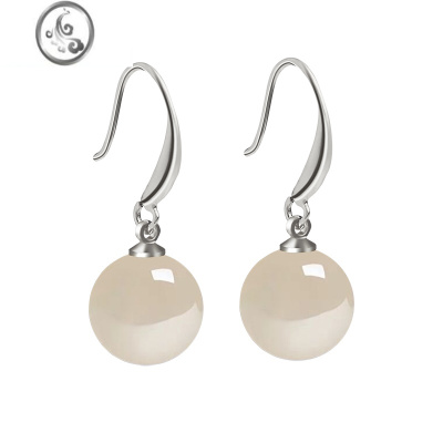 JiMi玛瑙耳环925银银玉质耳钉2022年新款潮气质耳饰翡翠耳坠