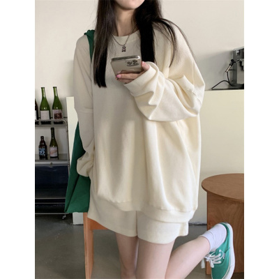 6535棉 卫衣女秋装新款韩版纯色无帽薄款外套ins潮宽松上衣服