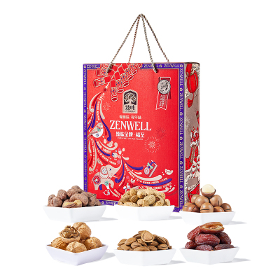 臻味金牌·1550g福至坚果春节礼盒5种坚果3种果干中国红主色调强烈的花火炫丽感