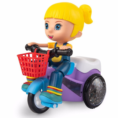 儿童玩具男孩特技三轮车音乐灯光电动卡通男孩万向翻斗车玩具抖音同款女孩特技三轮车（车身颜色随机）送电池+螺丝刀