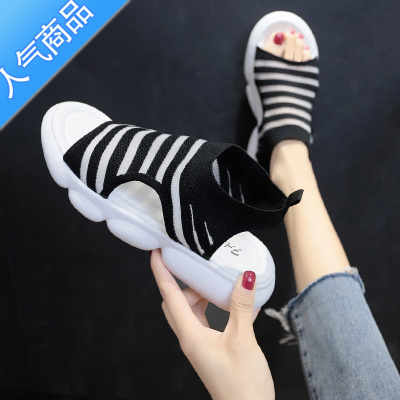 SUNTEK飞织运动凉鞋女2023年春夏新款休闲时尚百搭网红平底低跟超火女鞋