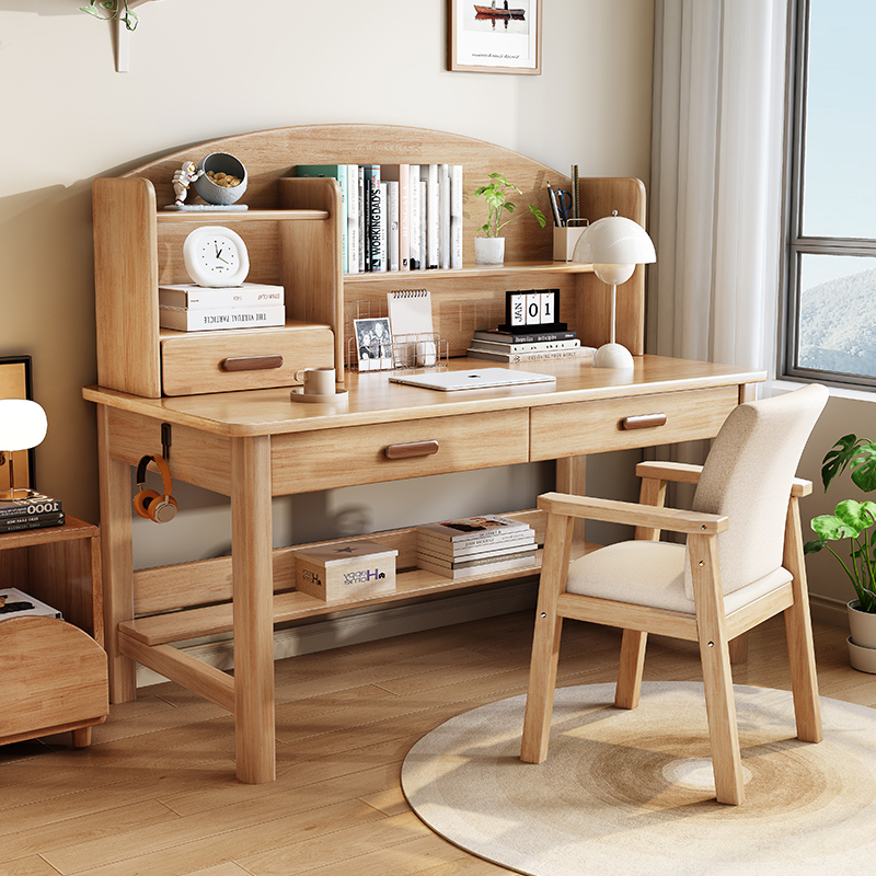 实木儿童学习桌家用书桌书架一体中小学生写字桌卧室书房电脑桌子