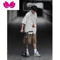 七斓夏季日系复古cityboy短袖衬衫男女宽松小众设计印花工装衬衣外套