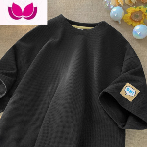 七斓华夫格短袖男夏季宽松圆领t恤贴标简约时尚半袖体恤